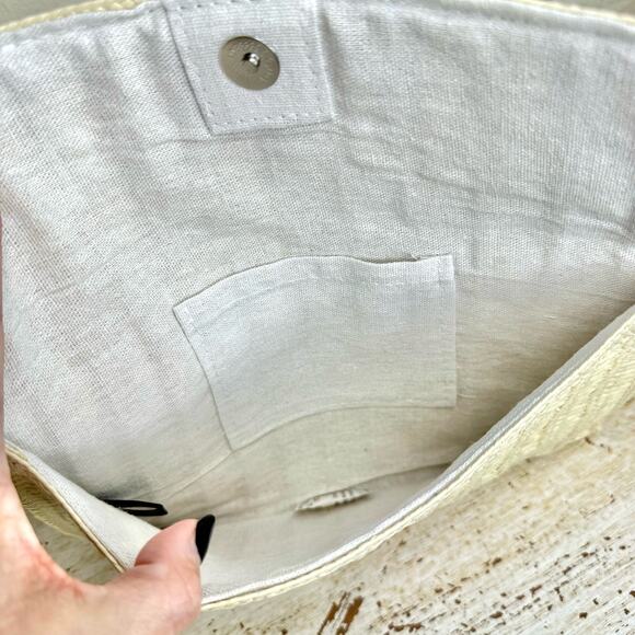 Neiman Marcus Embroidered Bonjour Straw Clutch NWOT - Picture 6 of 10